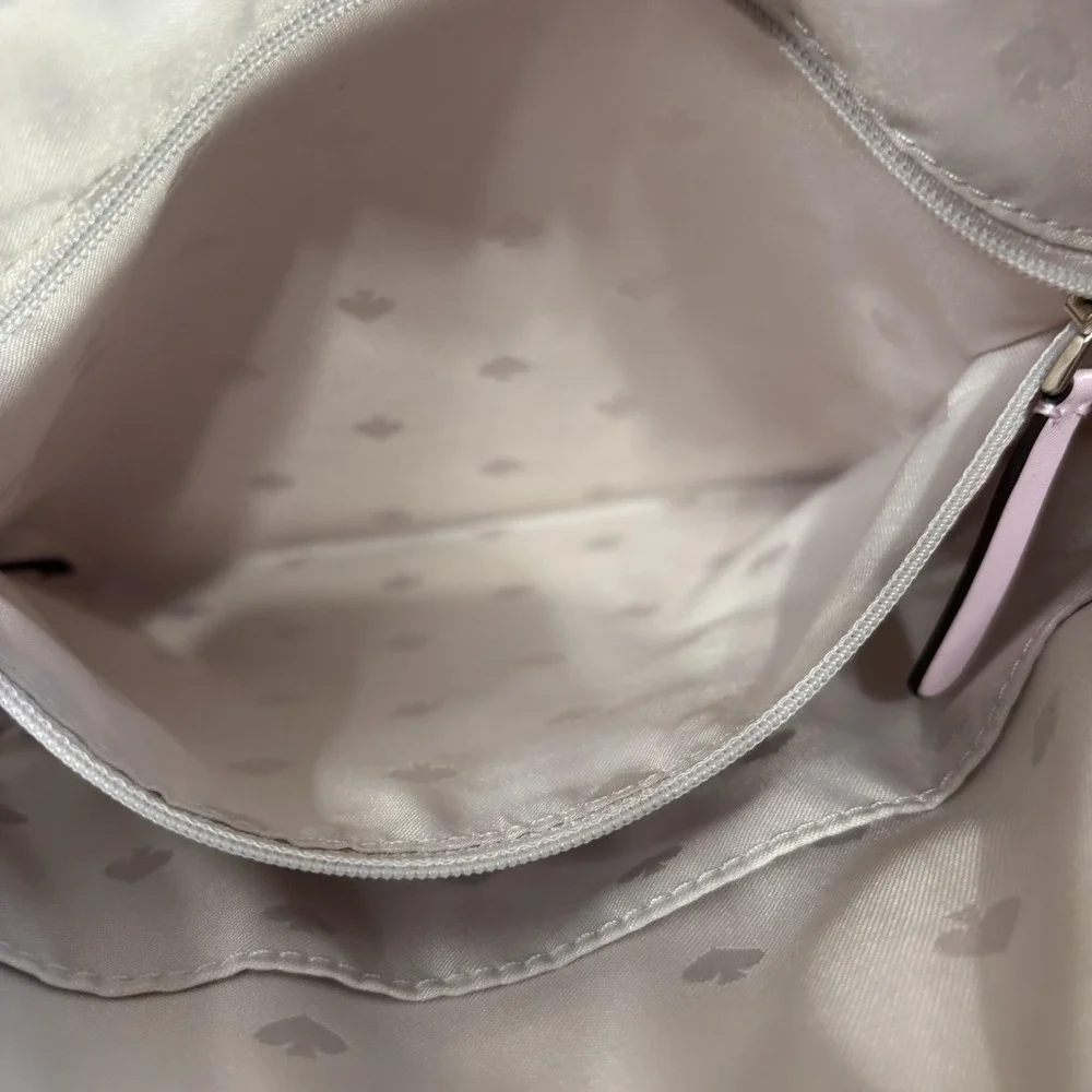 Kate Spade Crossbody Bag Womens Medium Pink Nylon Leather Zip Pocket Adjustable
